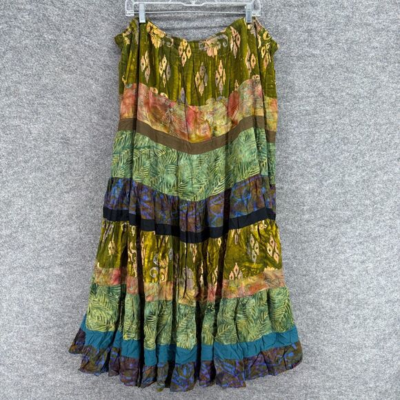 LotusTraders Skirt Women 3X Plus Green Striped Maxi Long Drawstring Rayon Casual - Picture 2 of 7